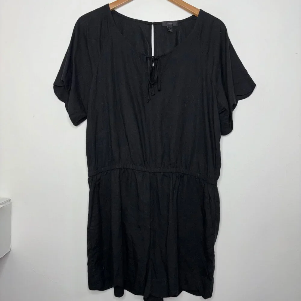 J. Crew Scalloped Romper Tencel®-Linen Black G5371 Size L